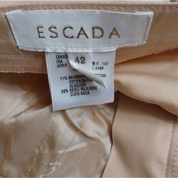 ESCADA TAN COTTON SILK ZIPPER FLY STRAIGHT LEG PANTS SZ 42 - Picture 9 of 10